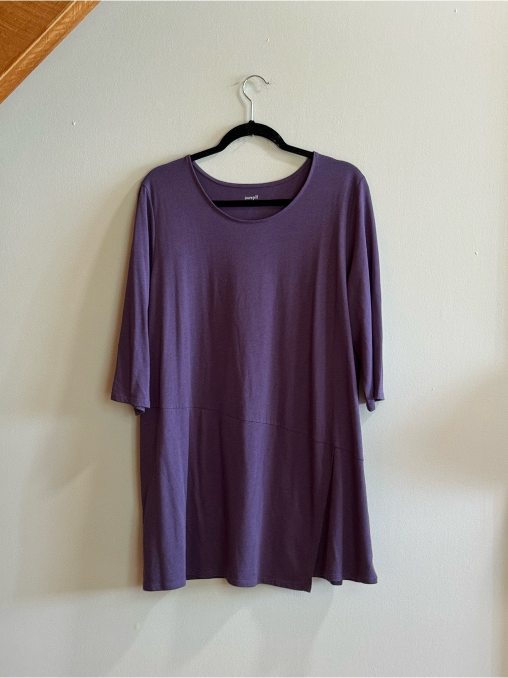 Pure Jill Purple Asymmetrical Tunic Top Medium 3/4 Sleeve Cotton Modal